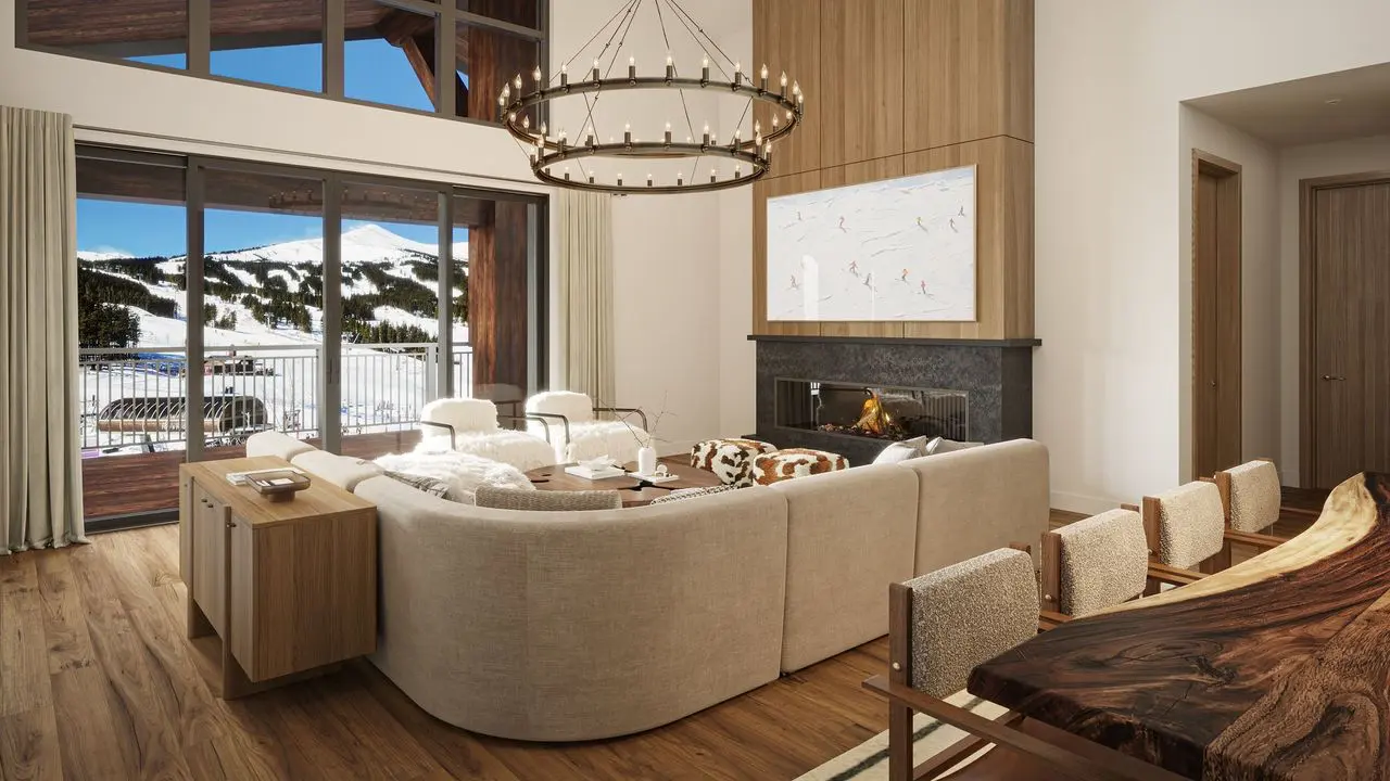 A rendered image shows an imagined interior of one of the Imperial Chalets luxury homes, which will range from two to five bedrooms and start at $4.2 million.